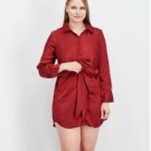 Red Long Sleeve Shirt Dress